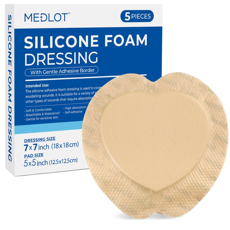 LotFancy Sacral Foam Dressing 7x 7 5 Count Silicone Foam Dressing for Wound Care Sterile Wound Dressing with Border Sacrum Bed Sores Pressure Ulcers Healing Bandage Pad Highly Absorbent